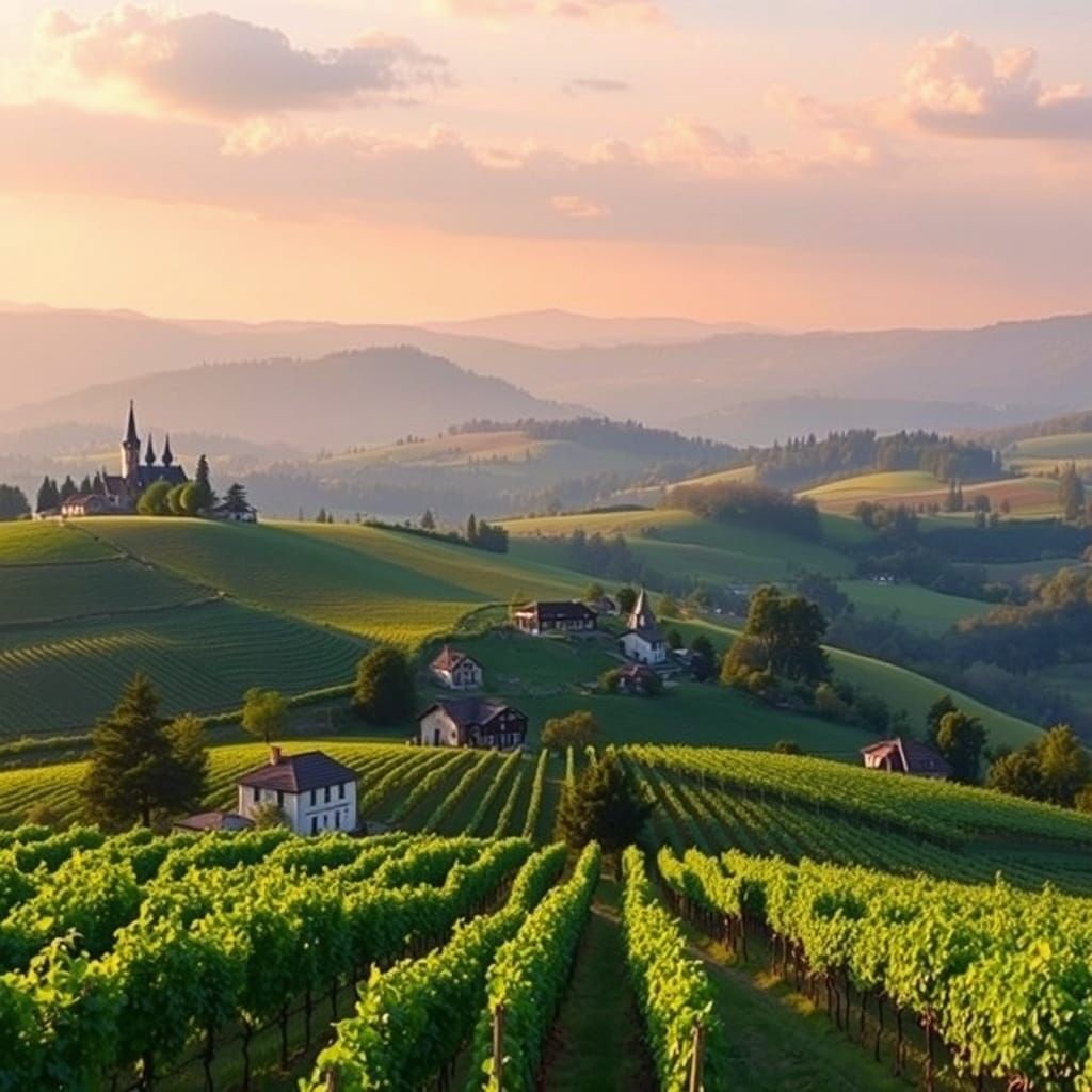 Vineyard Landscape in Slovenia: Impressionist Style