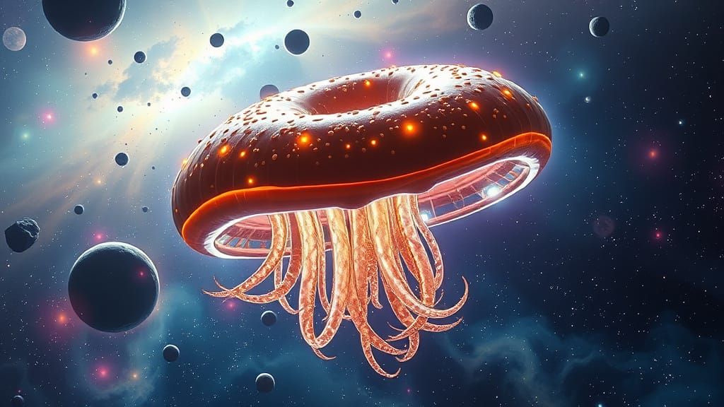 Luminescent Starship Traverses Bakery Nebula in Celestial Je...