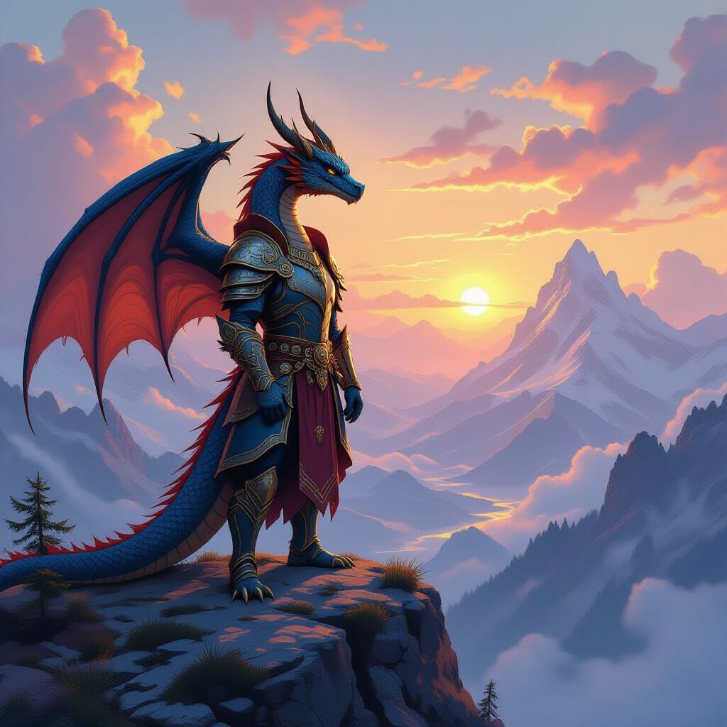 Armored Dragon King Overlooking Mystical Realm