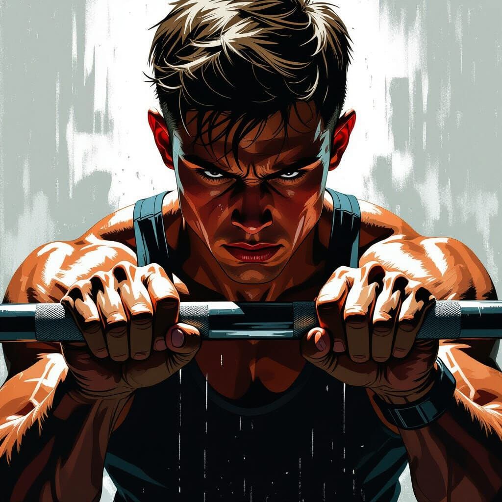 Athlete's Hands on Barbell in Gritty, High-Contrast Style