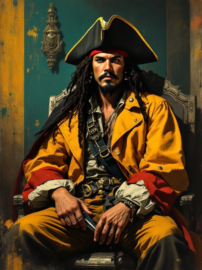 Blackbeard Portrait in Art Deco Grunge Style