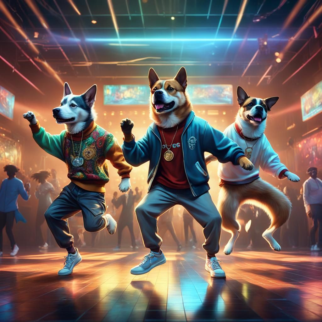 Dogs Dancing Disco in Hip Hop Style