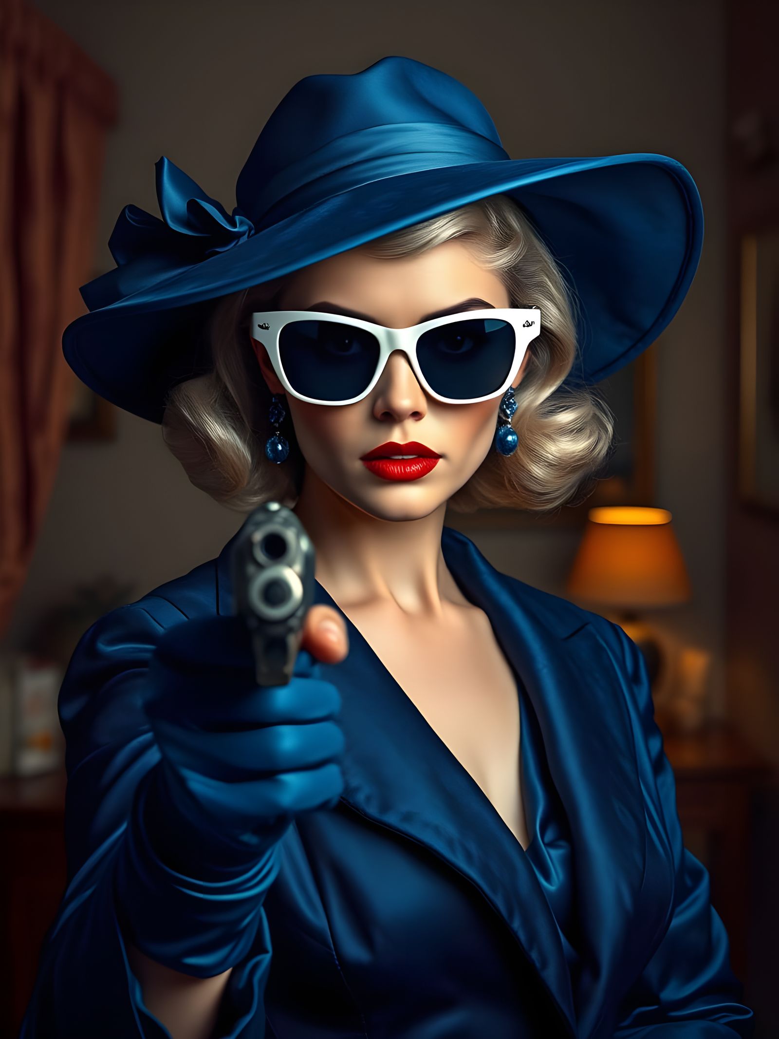 Glamorous Femme Fatale in 1940s Noir Style