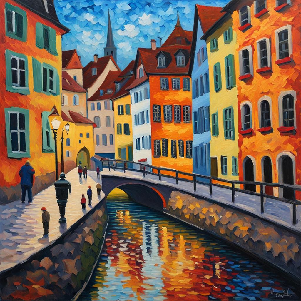 Basel, Switzerland: Expressionist Oil Painting