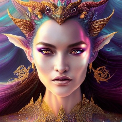 Dragon Princess Portrait: Shimmering Scales, Fantasy Art
