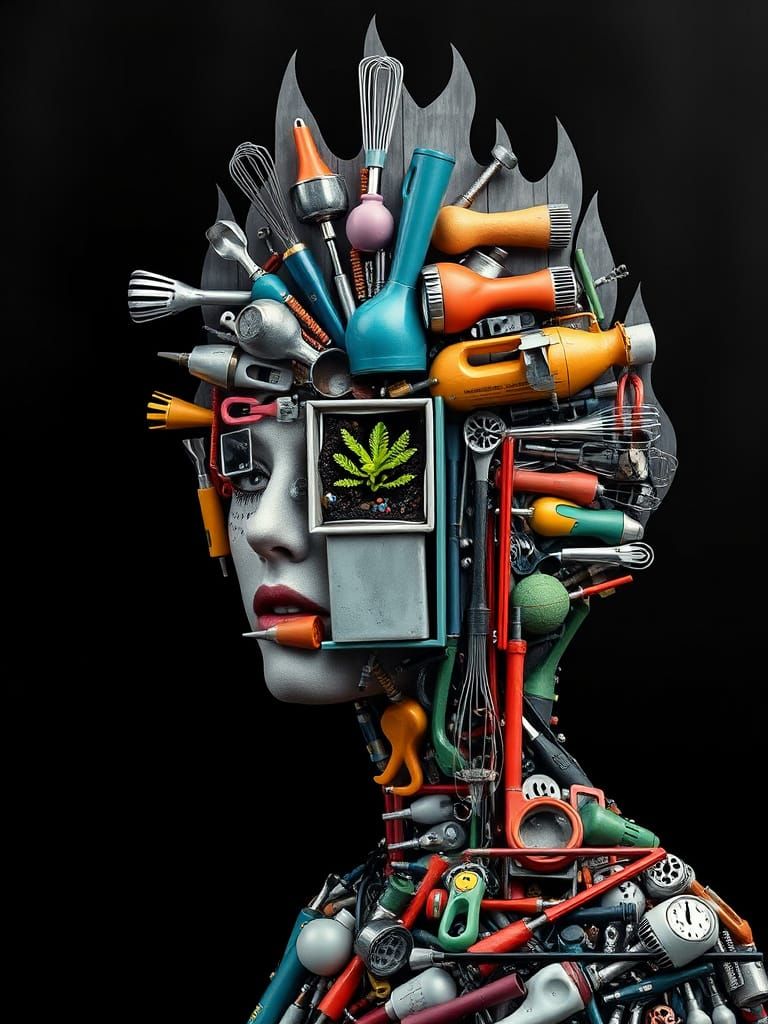 Surreal Kitchen Tool Woman in Hyperdetailed Style