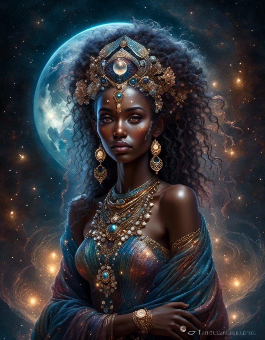 African Goddess in Magical Moonlight