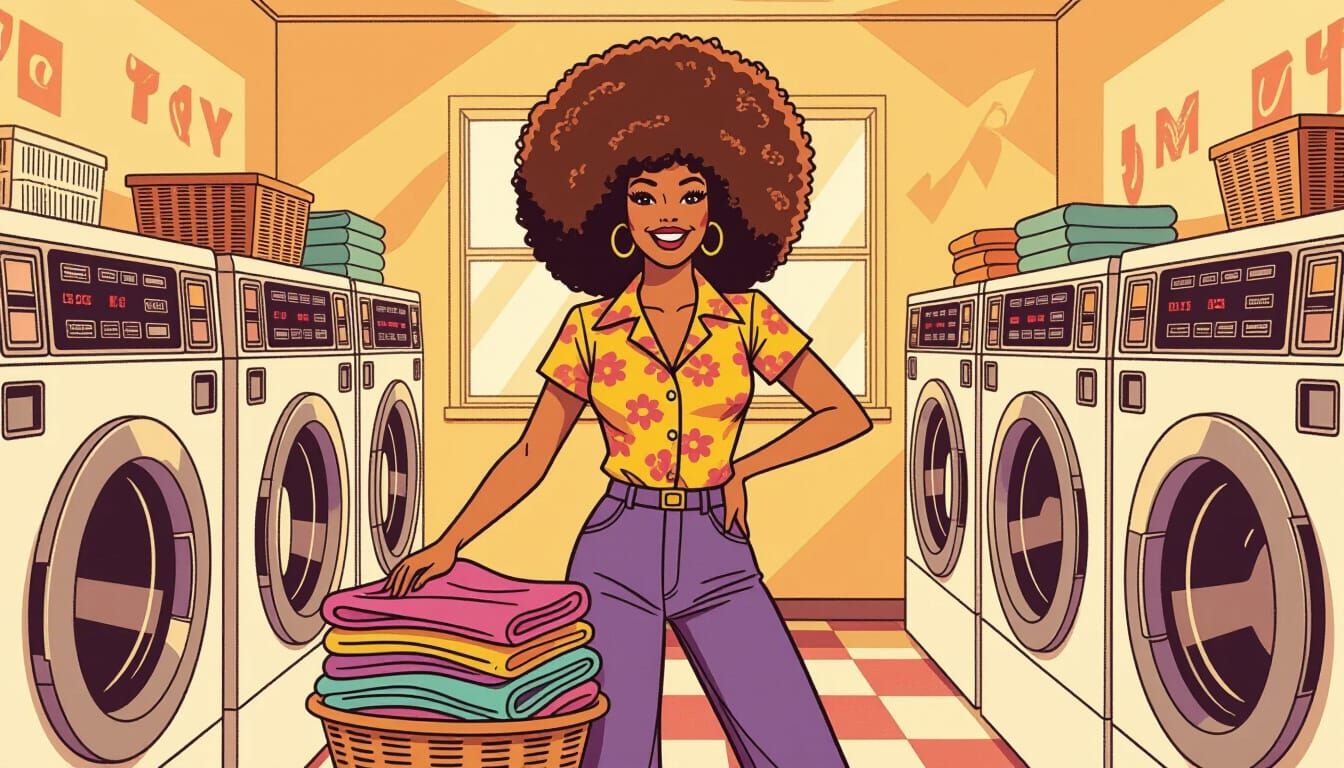 1970s Laundry Day Illustration with Retro Style