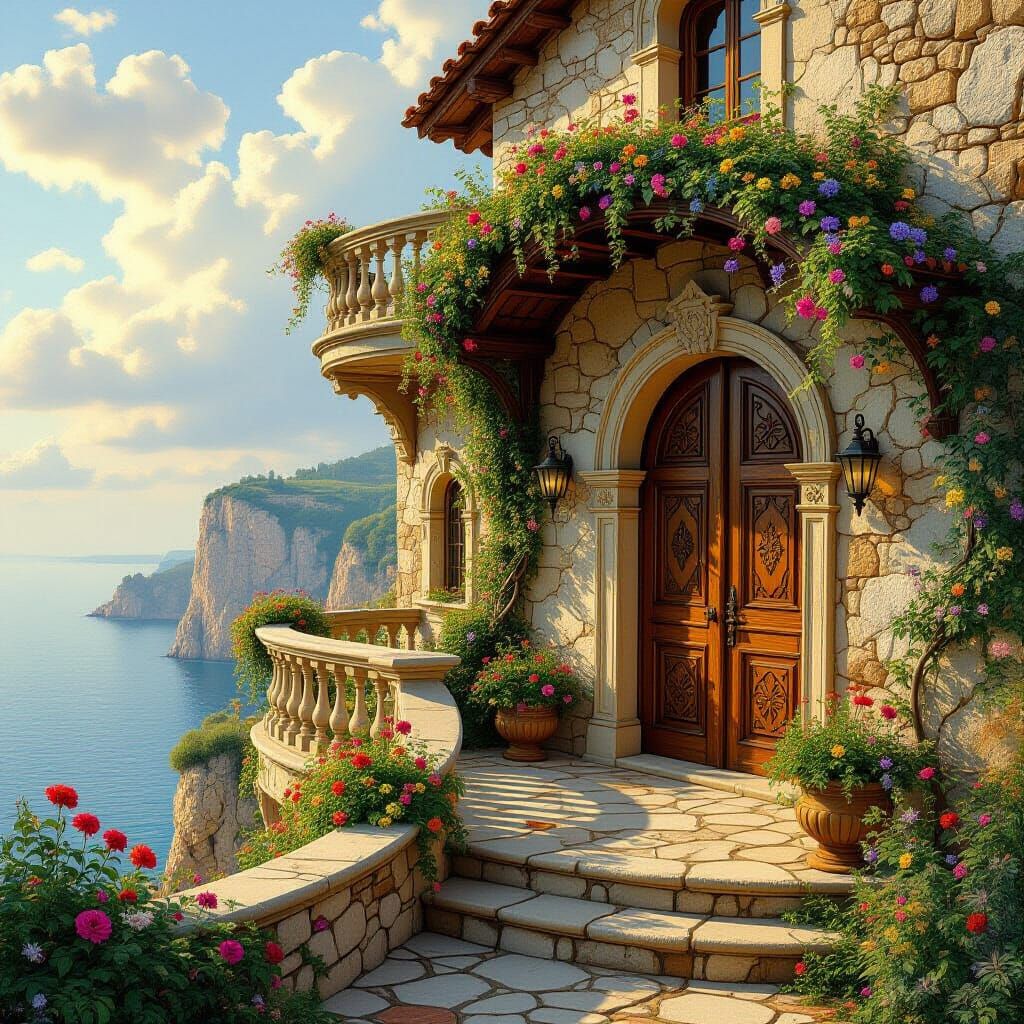 Dreamy Cliffside House with Wildflower Archway