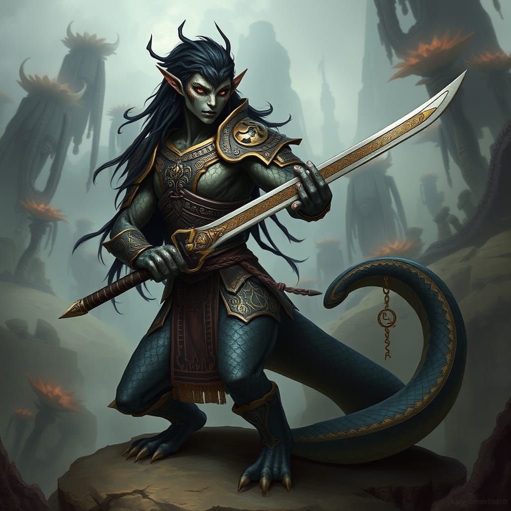 Serpentine Warrior of Akavir in Ancient Armor
