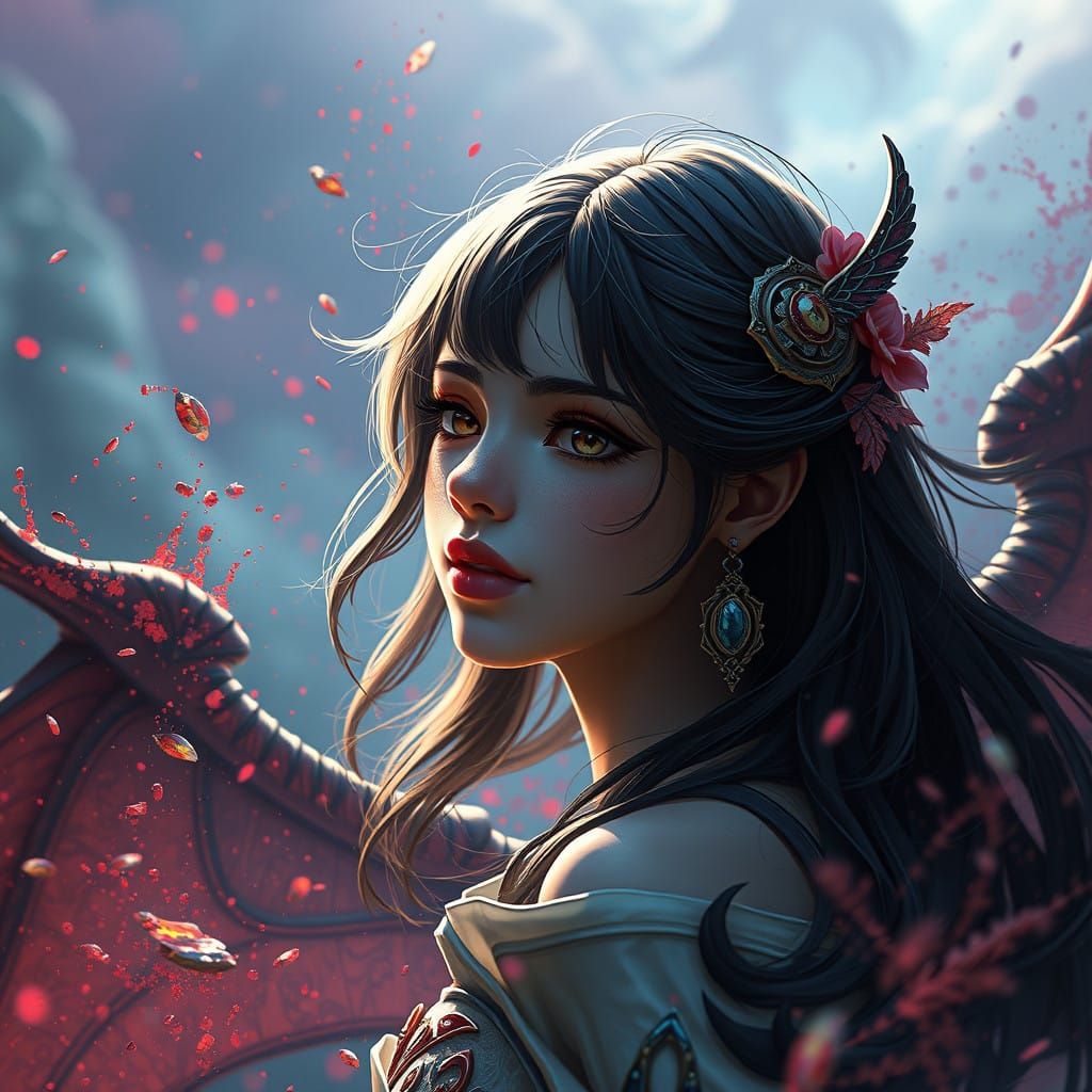 Ethereal Dragon Maiden Unveiled in Vibrant Splendor