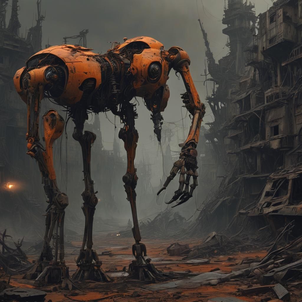 Dystopian Robot Apocalypse in Dark Surrealist Style