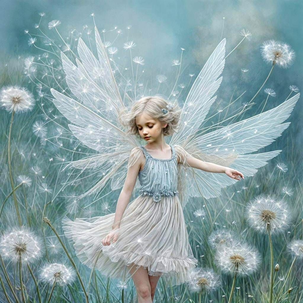 Dandelion Fairy in Pastel and Charcoal Sketch