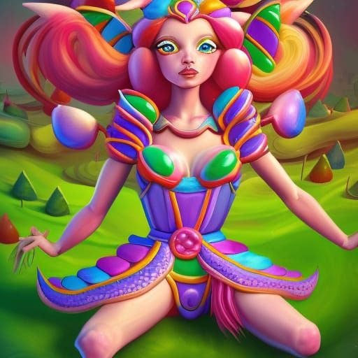 Candy Elf Warrior Queen in Candyland Art Style