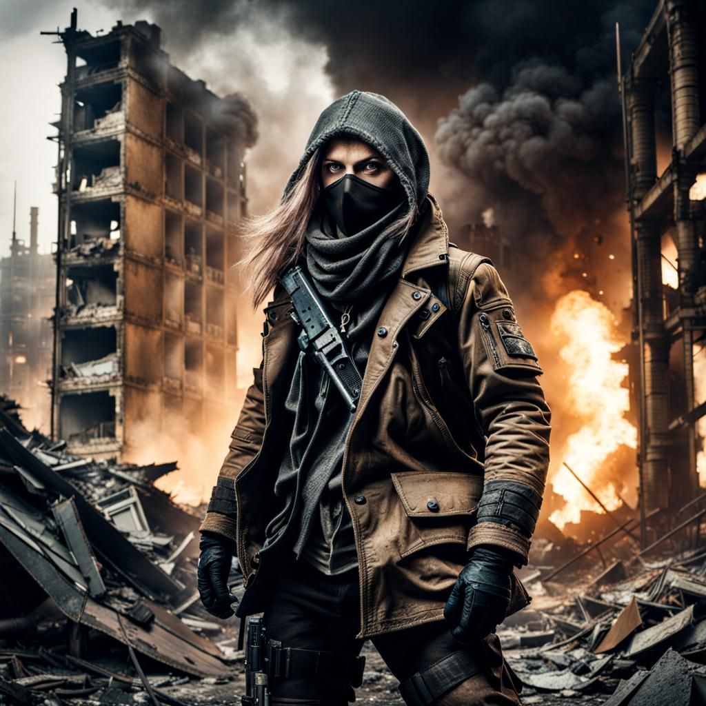 Aetherpunk Rebel Escaping Dystopian Ruins