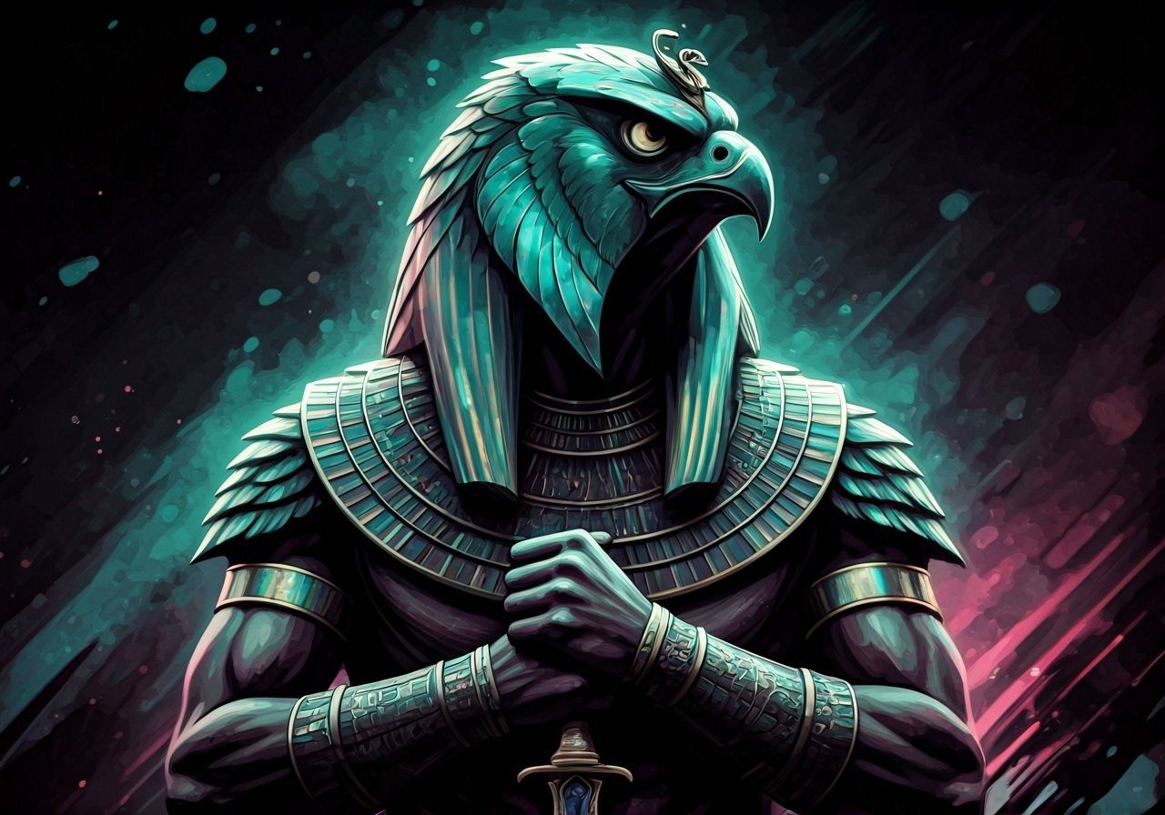 Horus in Metallic Helmet Holds Dagger, Graphic Novel Style