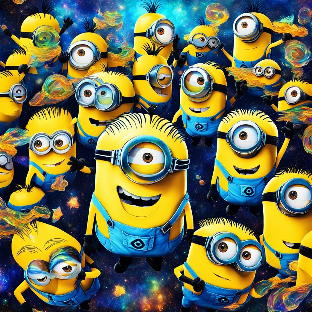 Yellow Minions in Pablo Amaringo Style