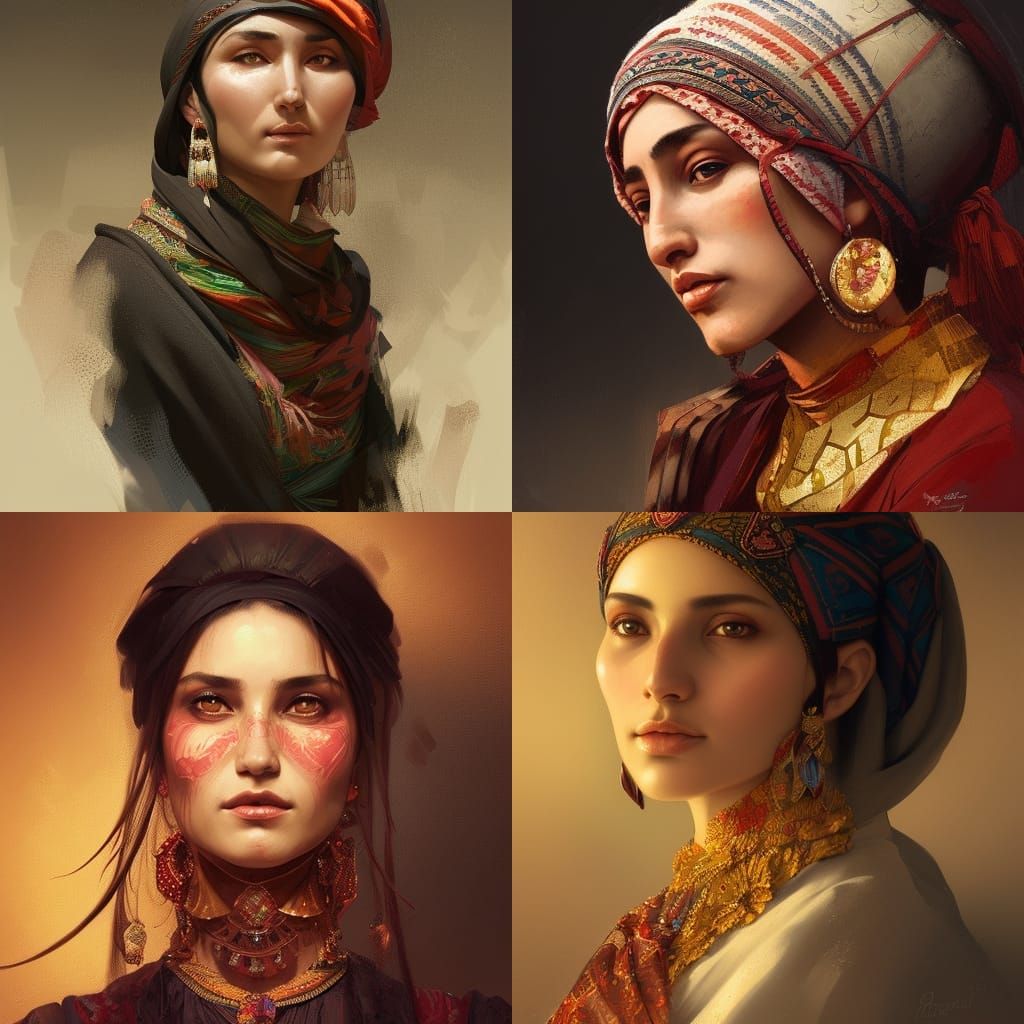 Traditional Turkish Woman Portrait in Digital Art Style