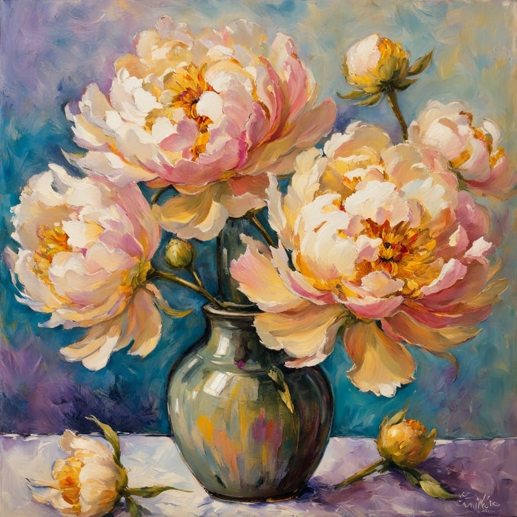 Peonies in a small vase