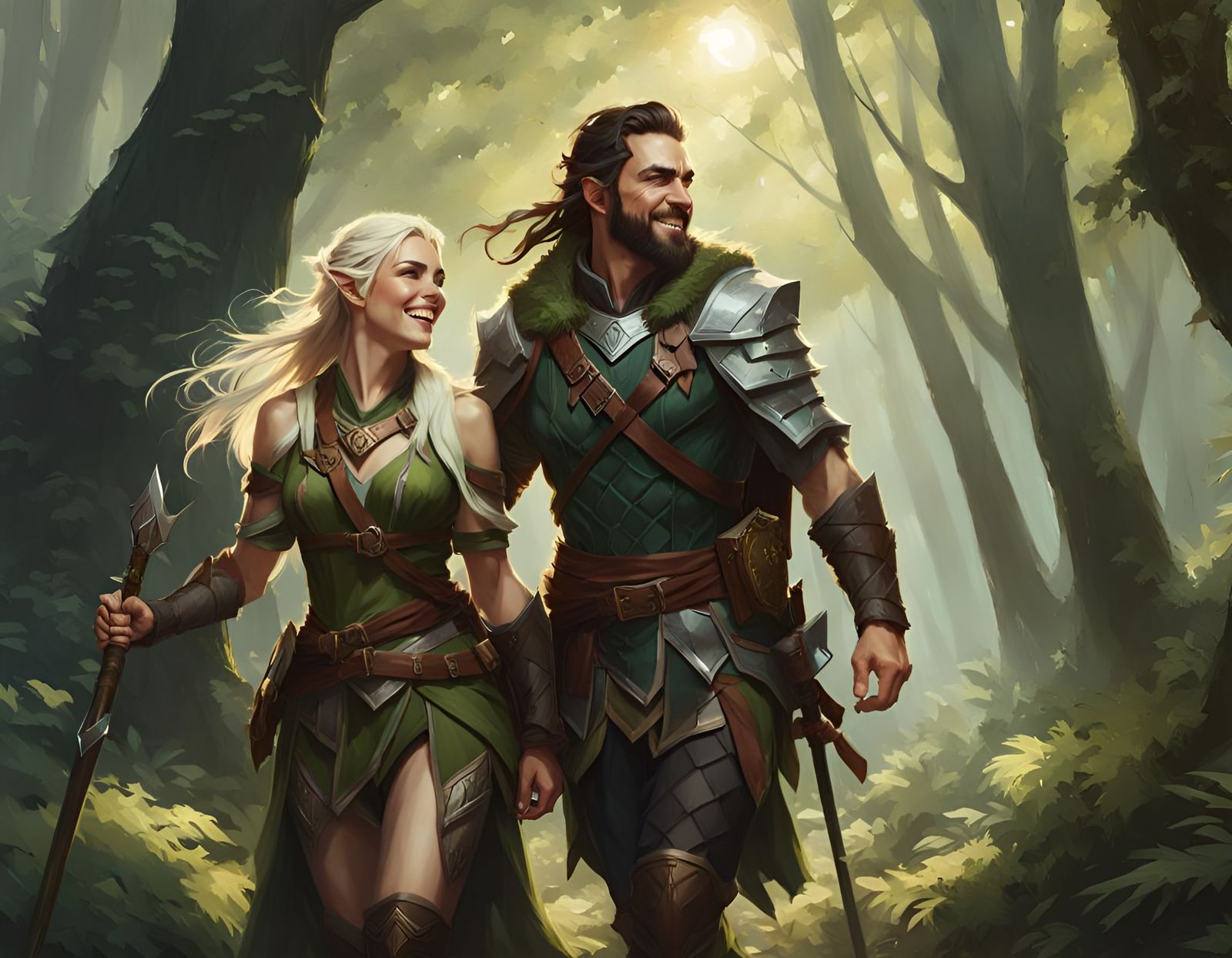 Elf Druid and Warrior: Forest Companions