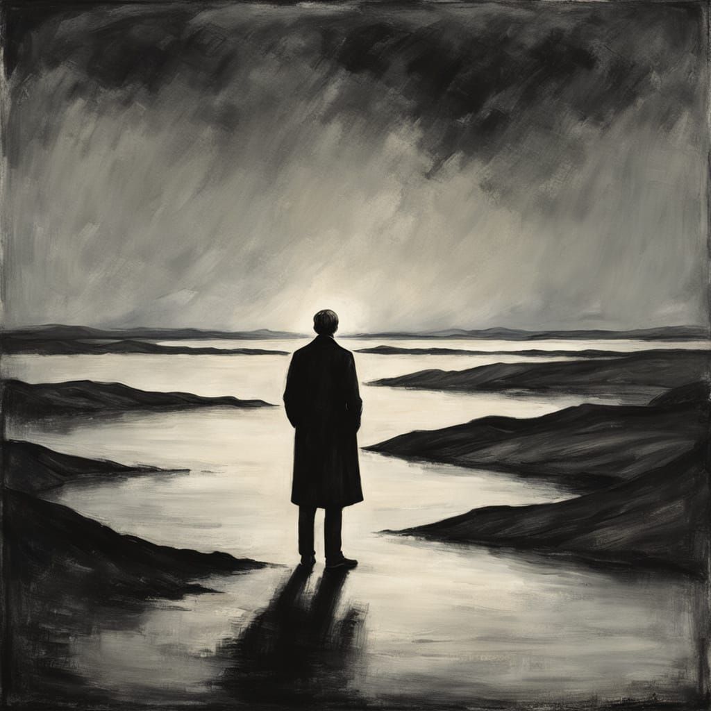 Solitary Figure in Atmospheric Symbolist Style