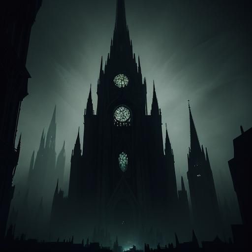 Dark Fantasy Figure in Gothic Cityscape