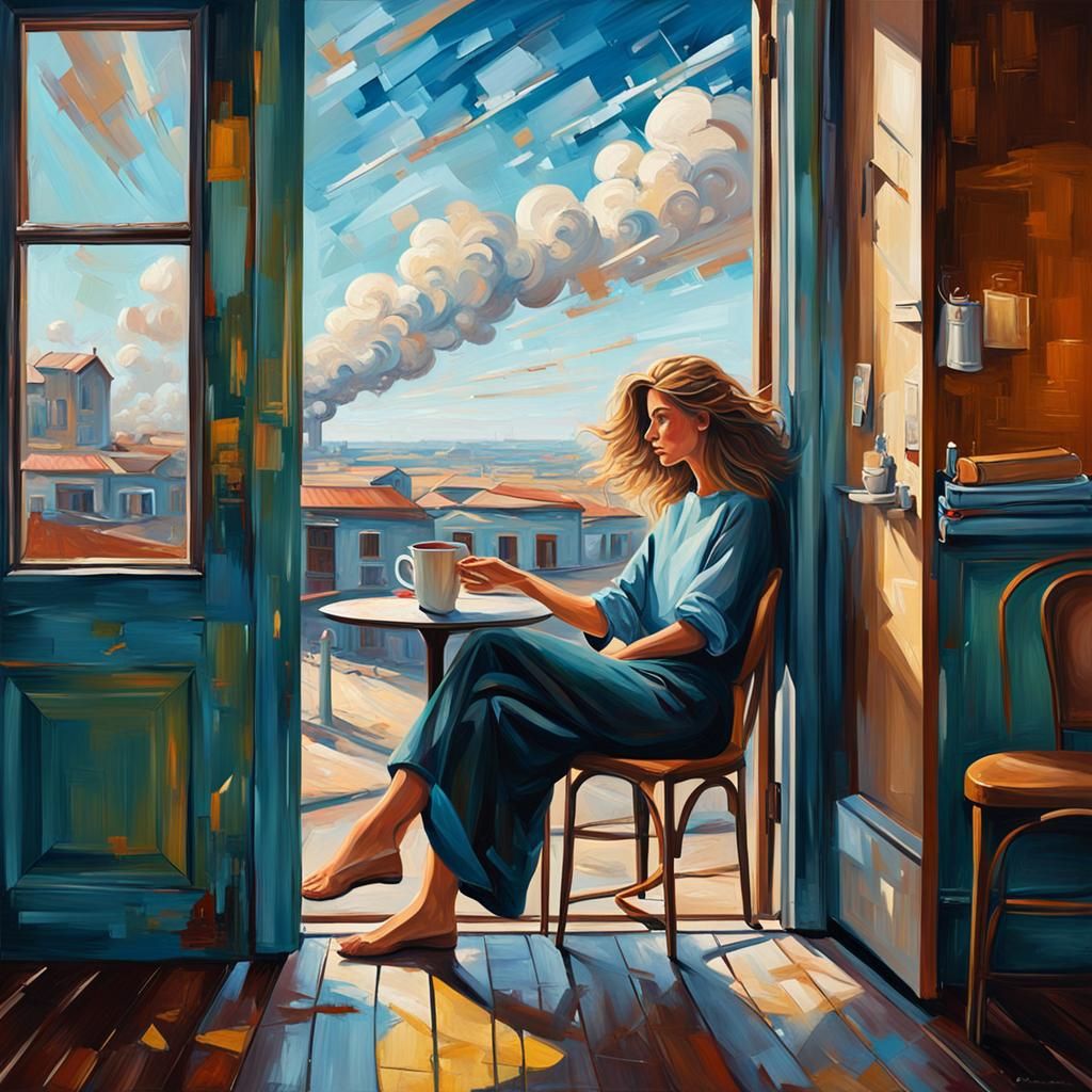Abstract Woman Gazing at Industrial Horizon