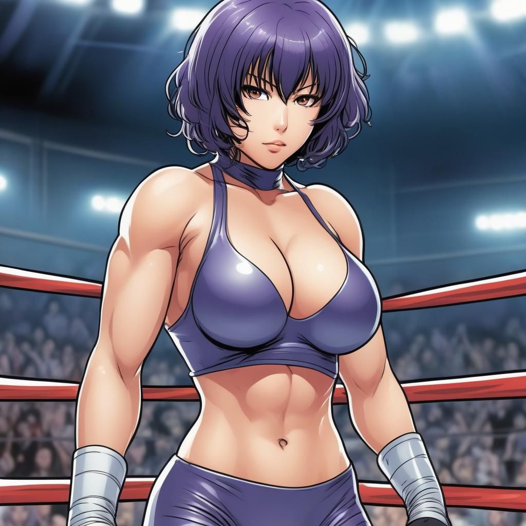 Anime-Style Pro Wrestler in Comic Book Art