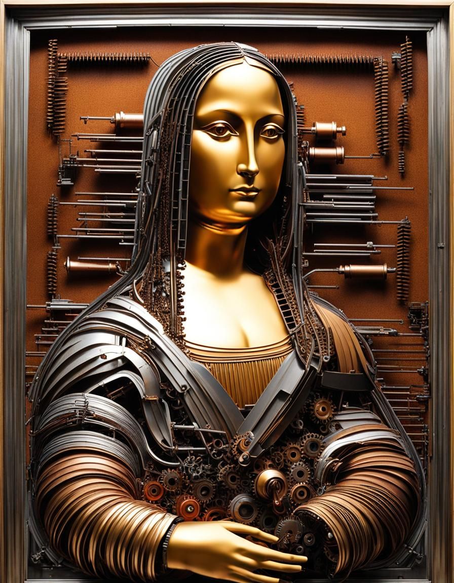 Mona Lisa Sculpture from Scrap Metal and Mechanical Parts