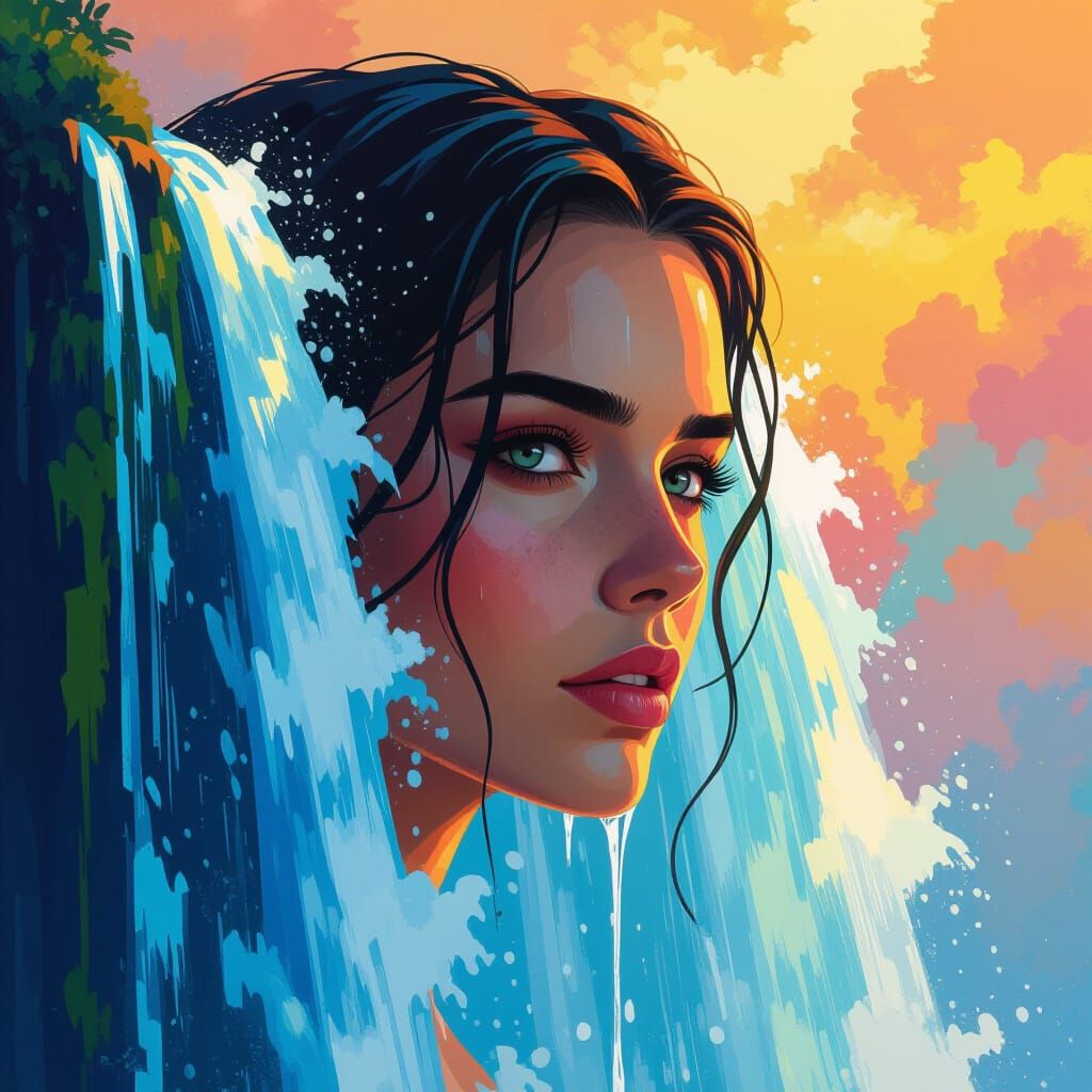 Hyperrealistic Waterfall Art with Atmospheric Depth