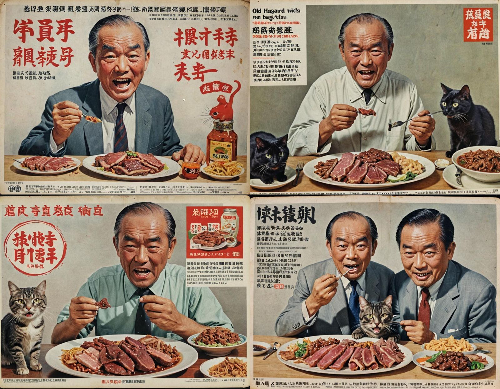 Vintage Hong Kong Food Advert with Man Eating Meat