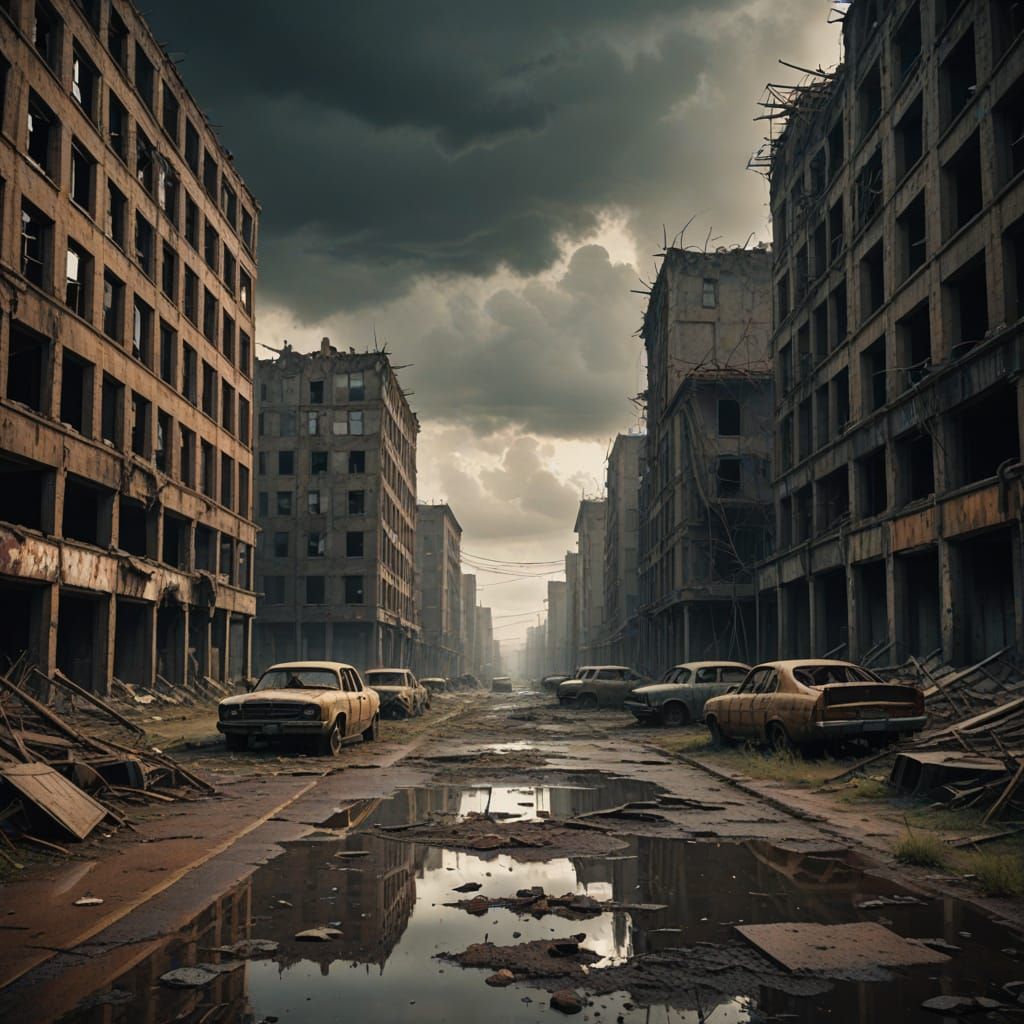 Barren Dystopian Cityscape in a Gritty, Cinematic Style