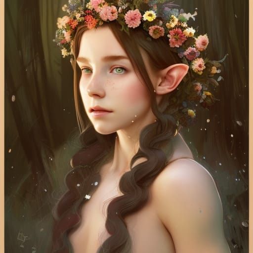 Elf Girl Portrait with Flower Crown