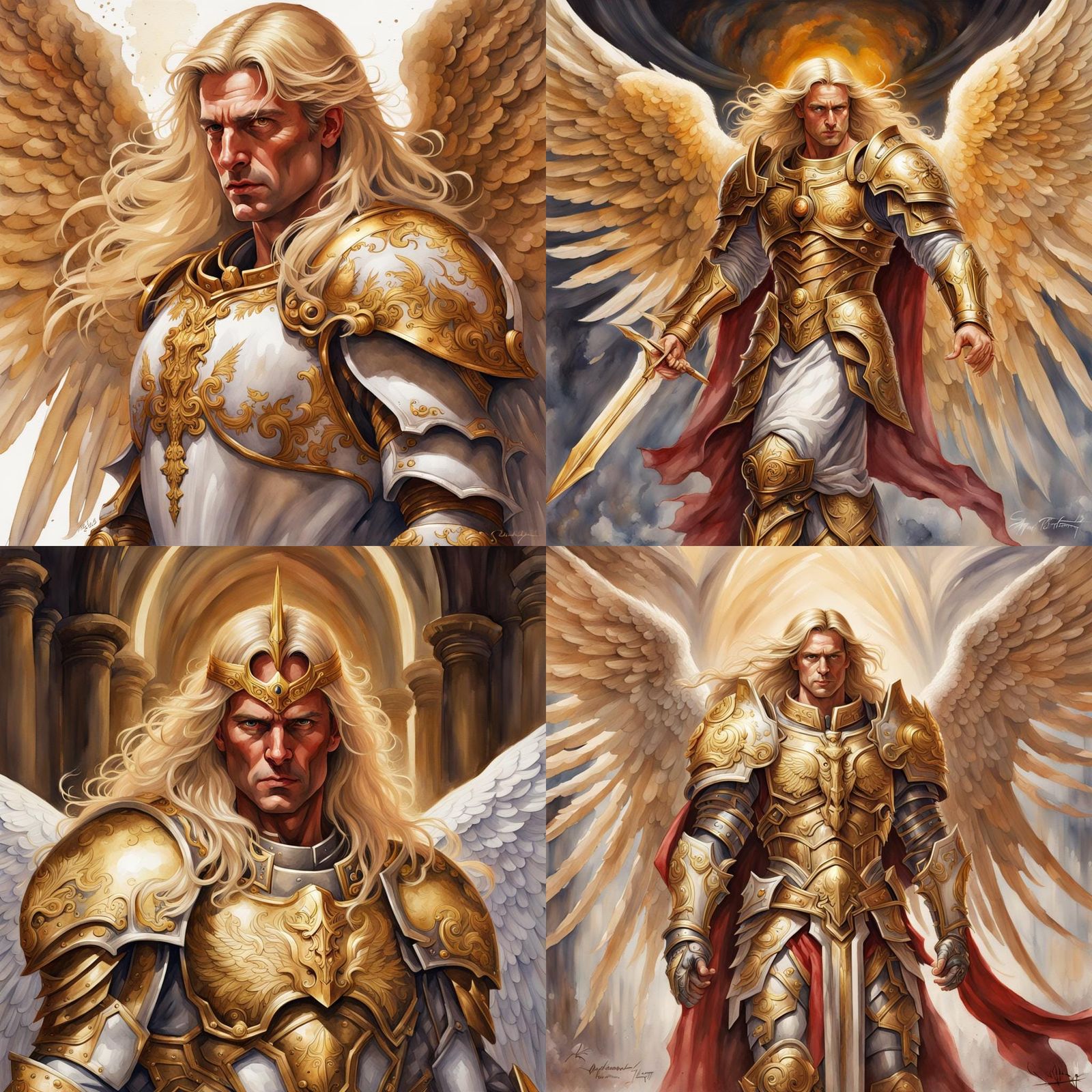 Golden Saint with Angel Wings in Renaissance Style