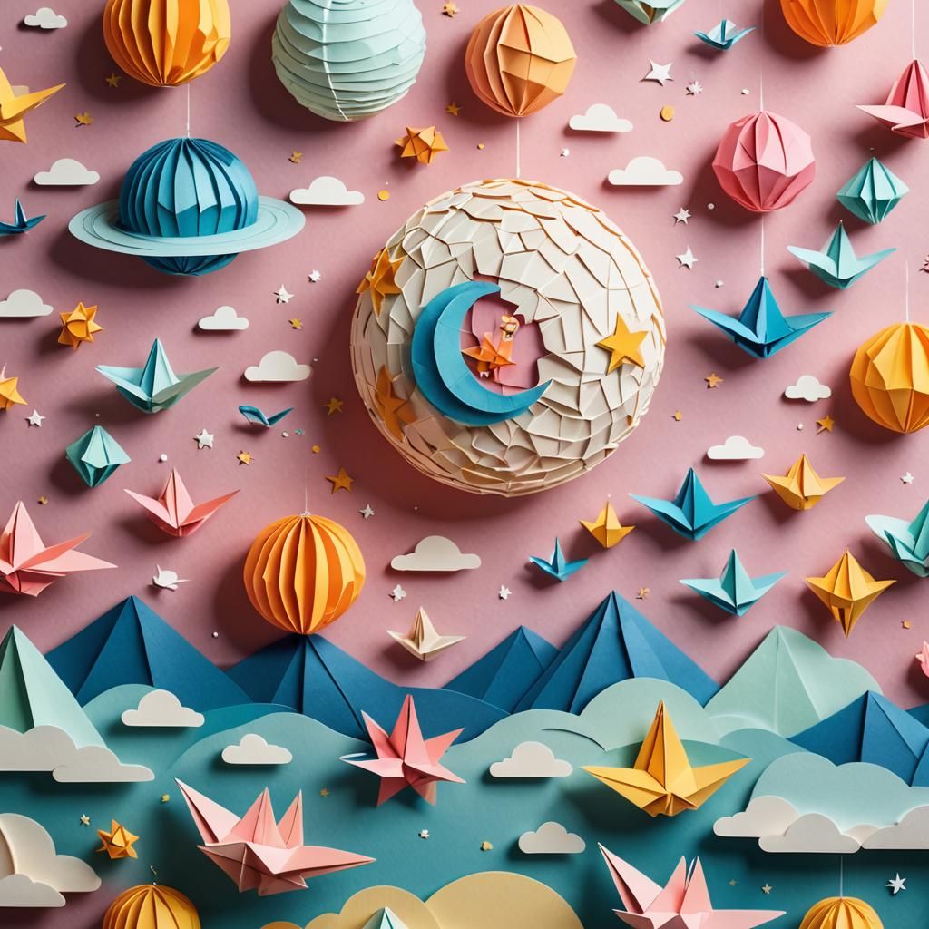Origami Solar System in Papercraft Style