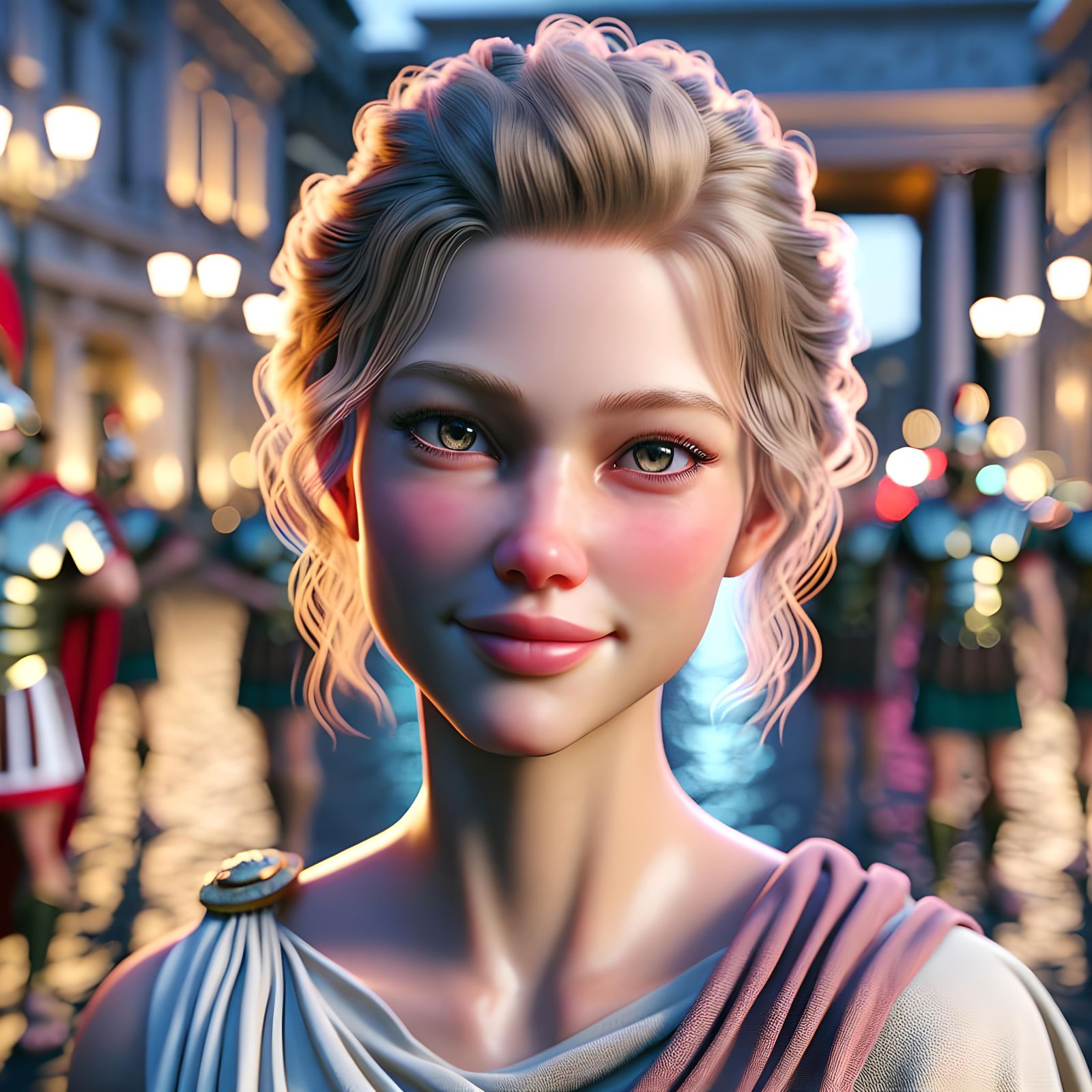 Blonde Roman Woman in Rome, Hyperrealistic Concept Art
