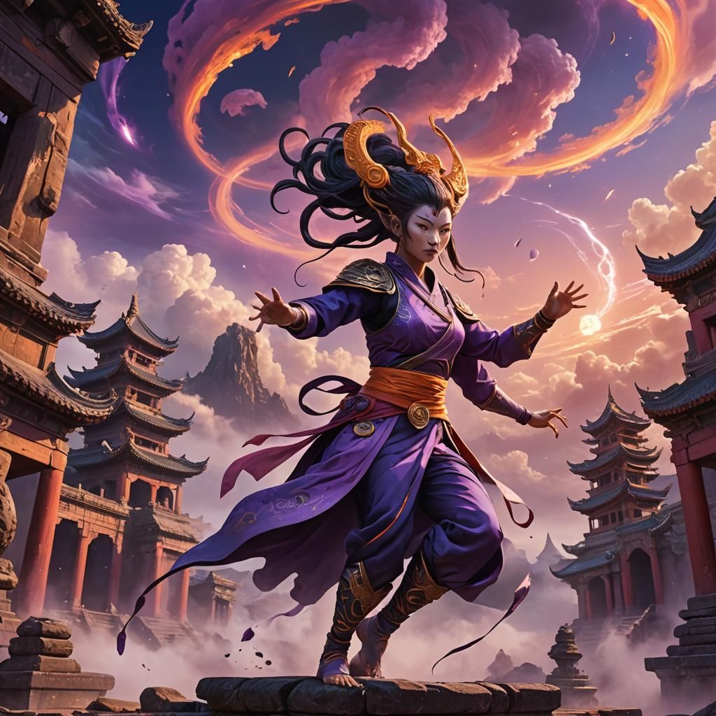 Alien Kung Fu Master in Fantasy Landscape