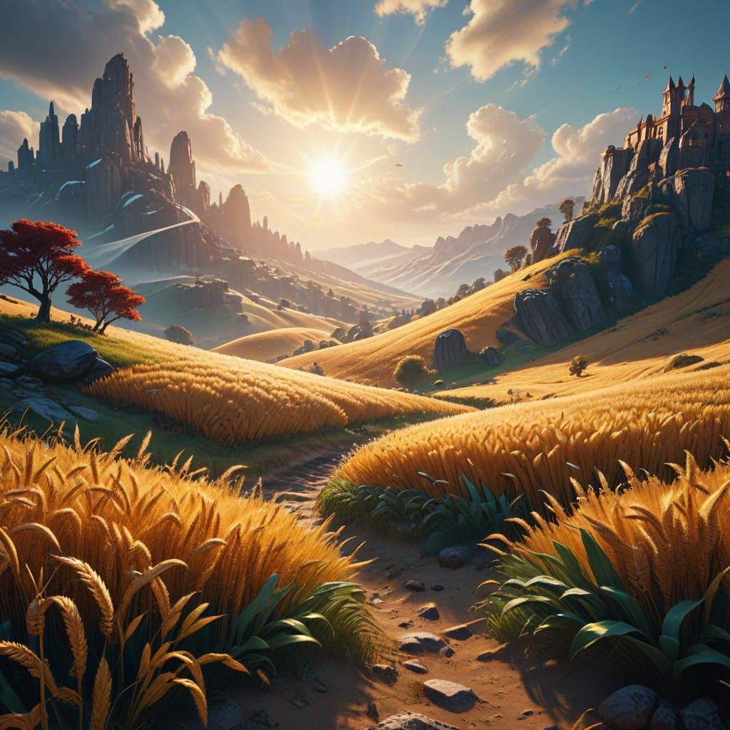 Golden Wheat Fields in Fantastical Wonder