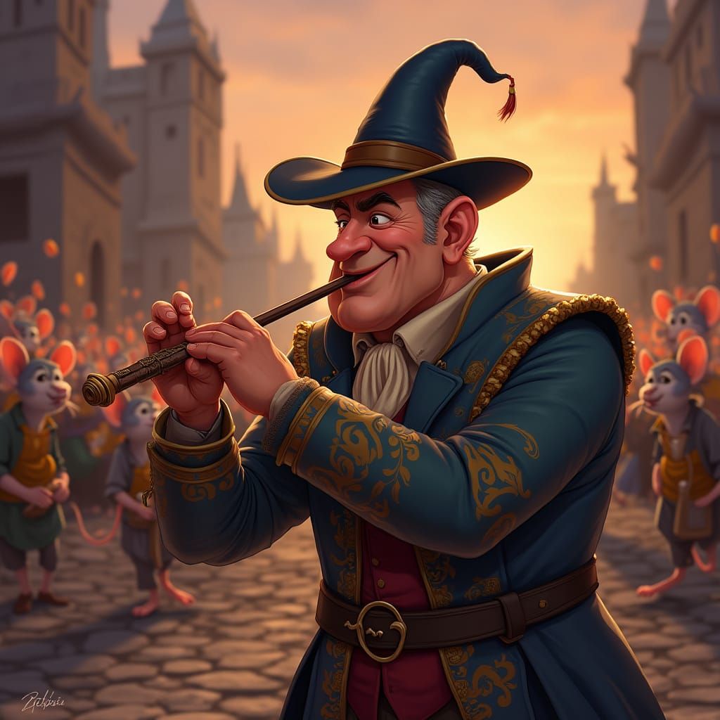 Netanyahu as Pied Piper in Animated Style