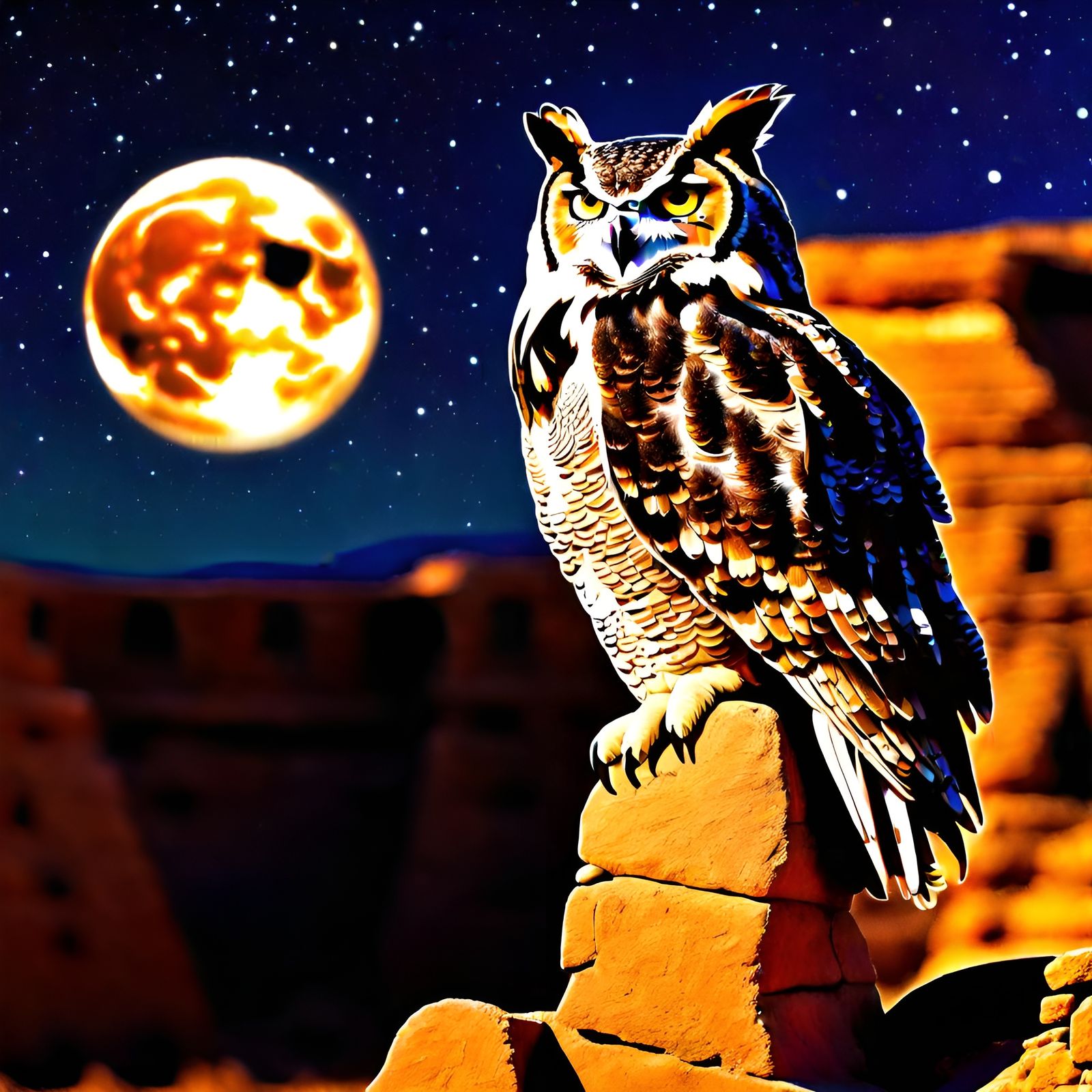 Great Horned Owl Overlooking Chaco Canyon Kiva