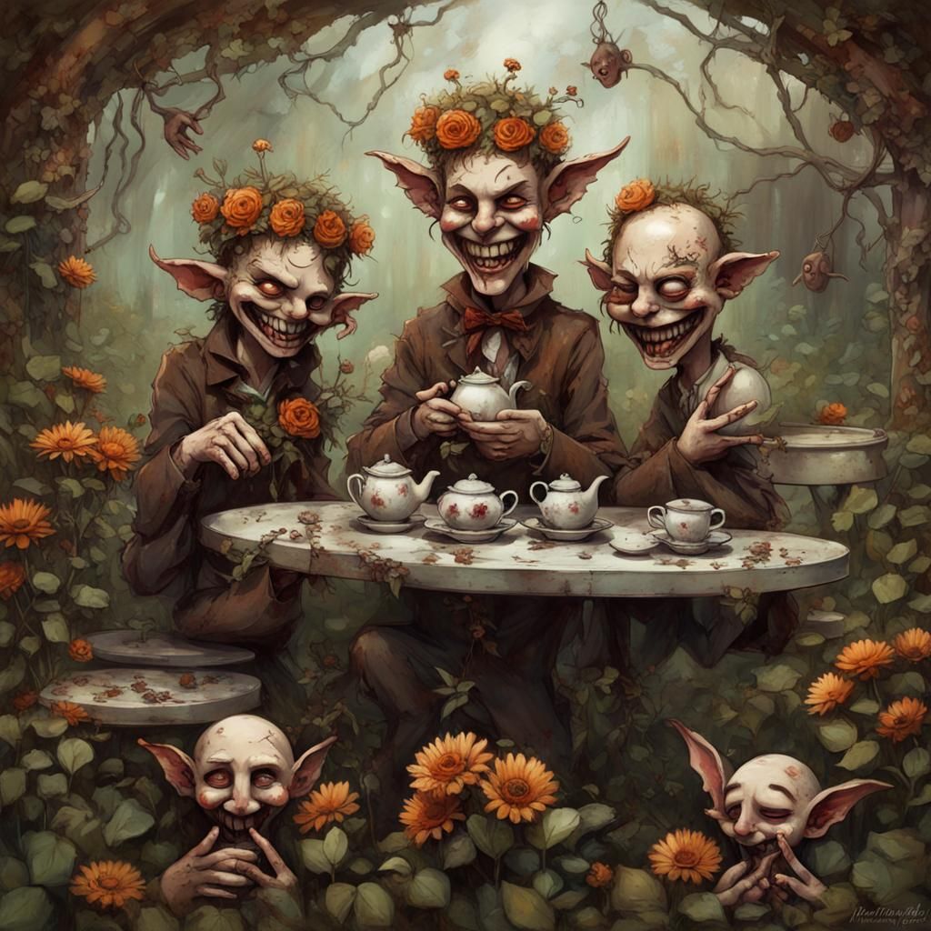 Rusted Metal Garden Tea Party: Dark Fantasy Concept