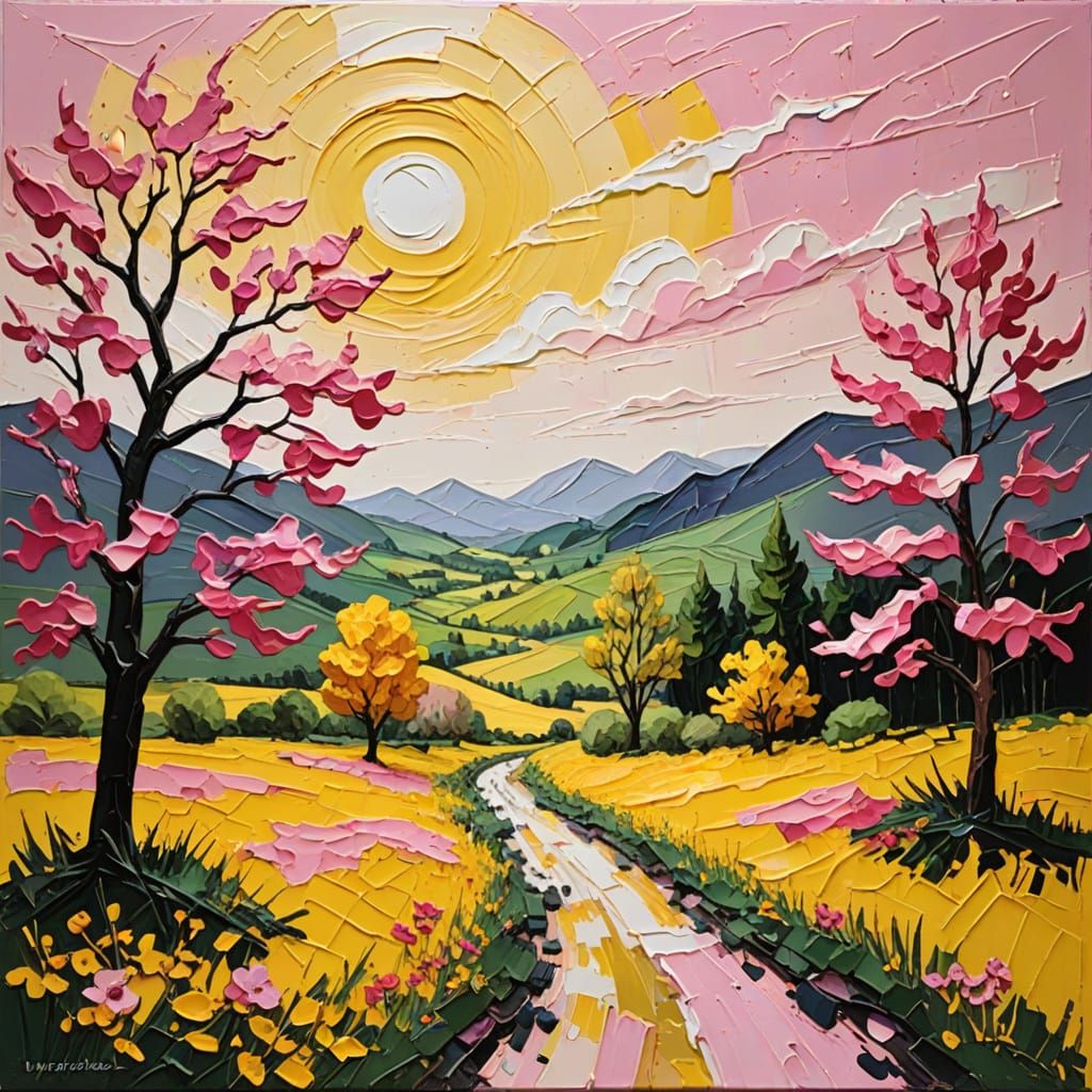 Vibrant Impasto Landscape in Warm Tones