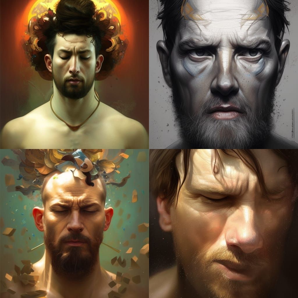 Meditating Man Portrait in Hyper-Realistic Style