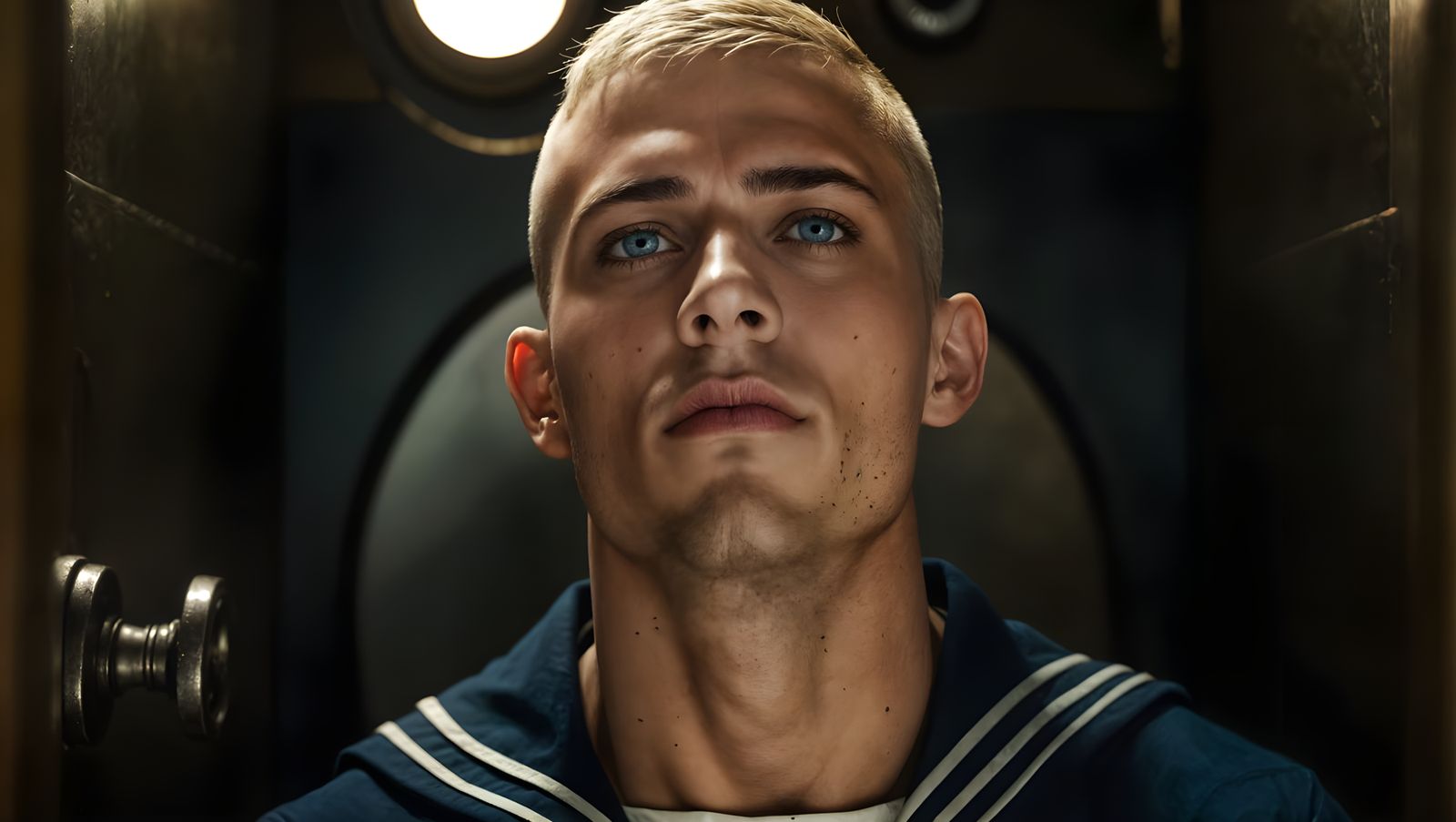 Handsome WWI Sailor in Steampunk Horror Scene