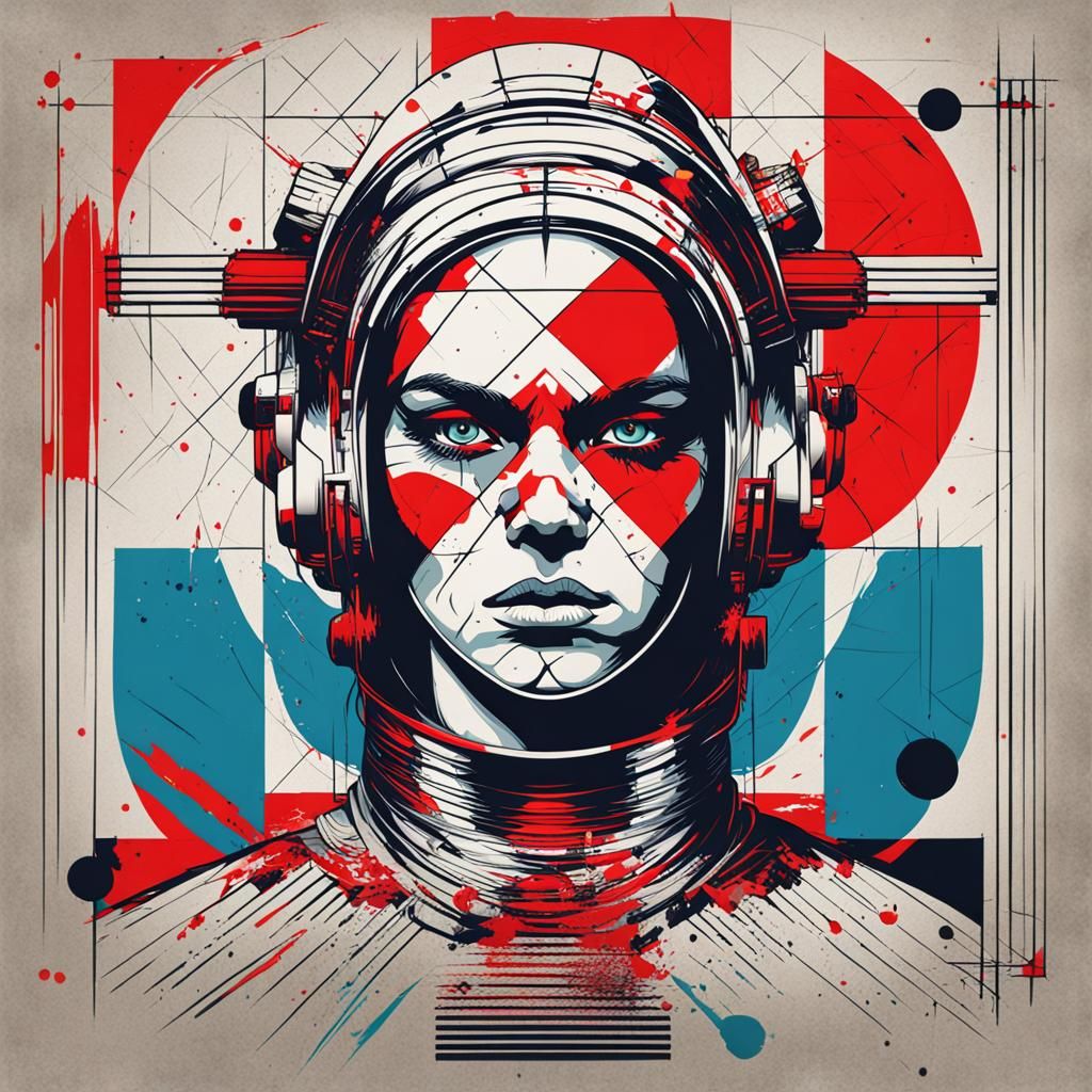 Pop Art Angry Maiden with Red Eyes