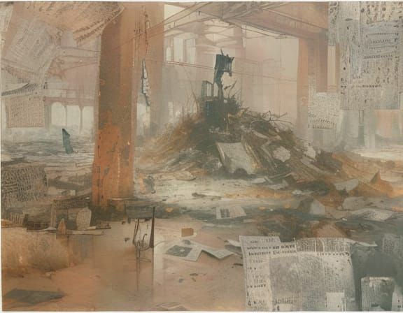 Forgotten Newspaper Wasteland in Moody Digital Art