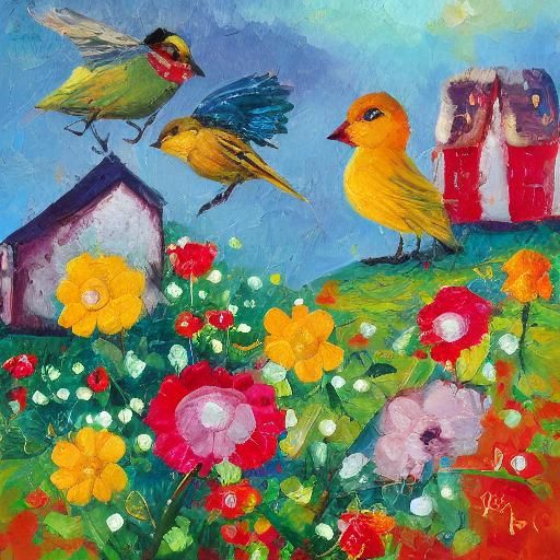 Colorful Birds in Expressionist Neo-Impressionist Style