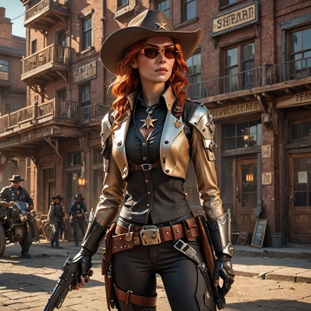 Cyborg Sheriff of a Steampunk Western Town