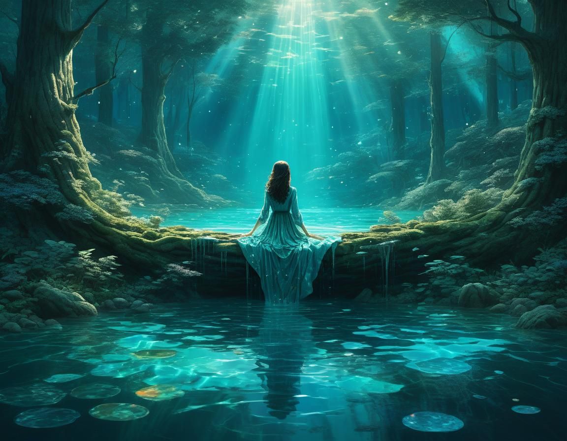 Ethereal Drowning Woman: Abstract Digital Art