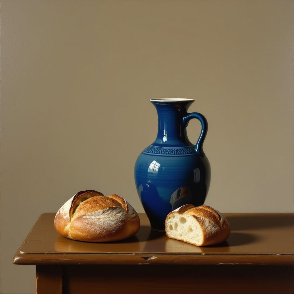 Bread and Jug Still Life in Chardin Style